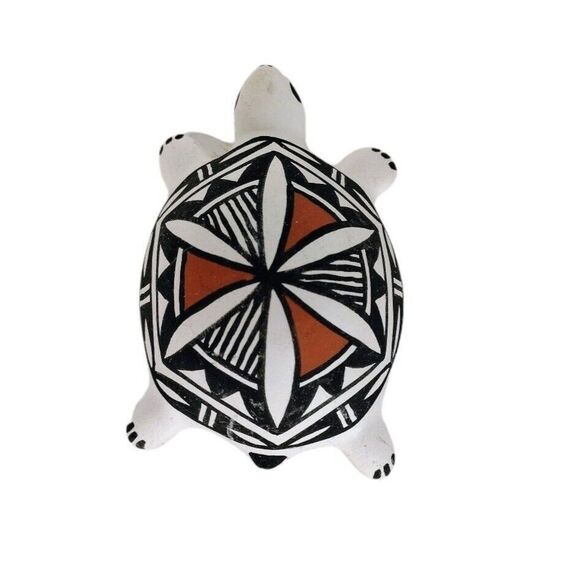 Vintage Old Acoma NM Pottery Native American Clay Turtle Figurine Signed CS - Picture 3 of 11